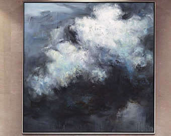 340x270 Black And White Abstract Painting Extra Large Wall Art - Black And White Abstract Oil Painting