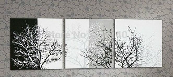 663x297 Abstract Black White Tree Stretched Oil Painting Canvas Winter - Black And White Abstract Oil Painting