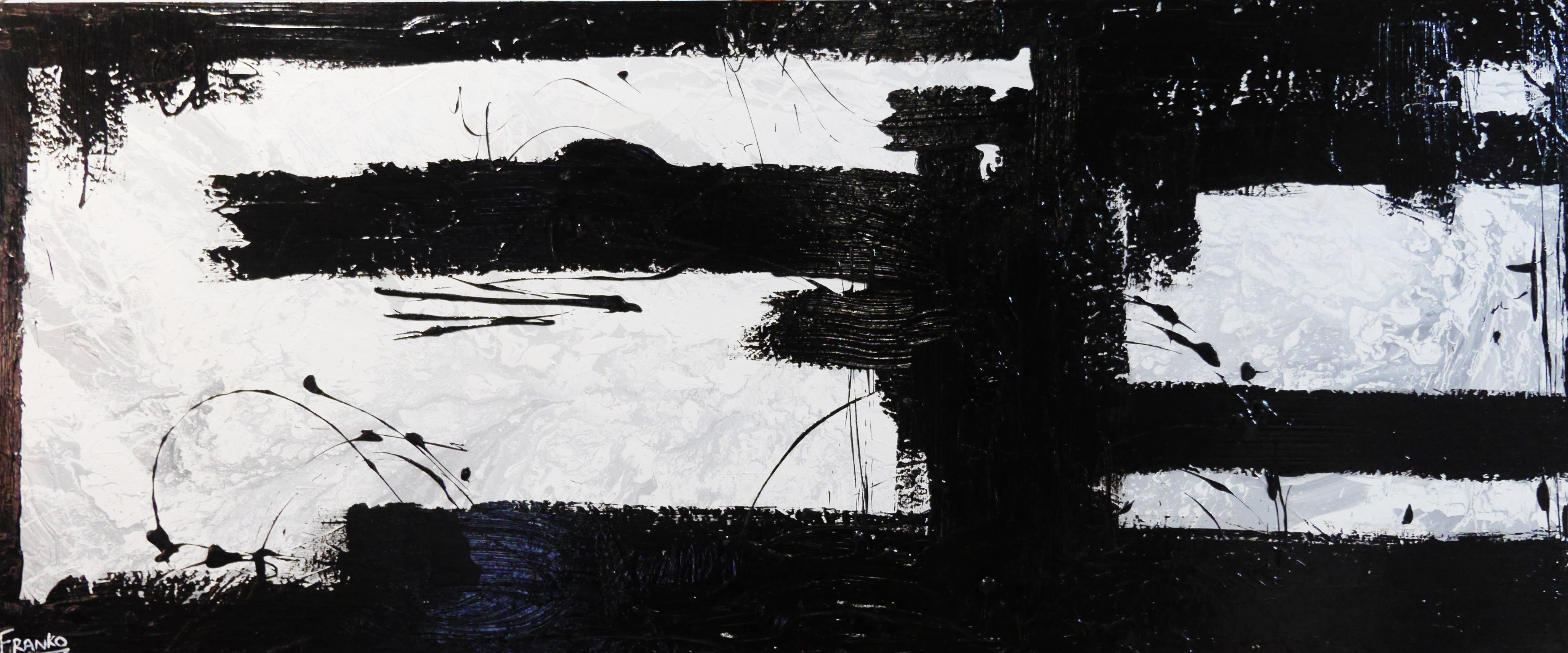 4115x1713 Kline Klarity 240cm X 100cm Black White Abstract Painting - Black And White Abstract Painting