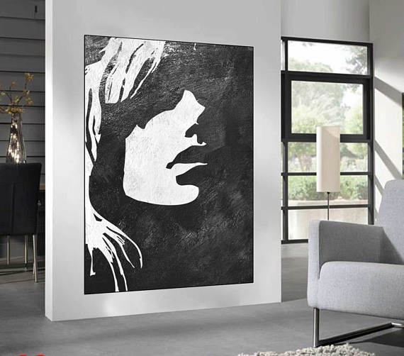 570x502 Black White Minimalist Abstract Painting Woman Face Silhouette - Black And White Abstract Painting