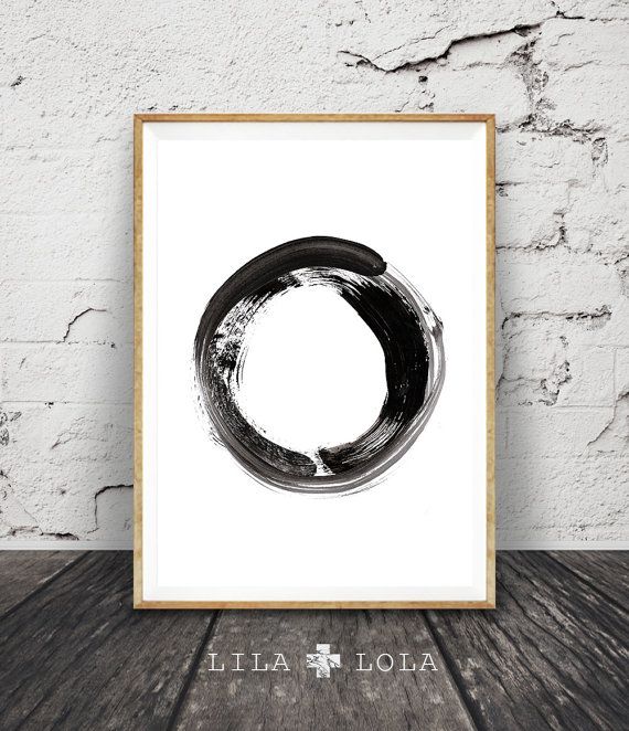 570x662 Contemporary Art, Brush Stroke Circle Print, Black White Abstract - Black And White Abstract Painting Minimal