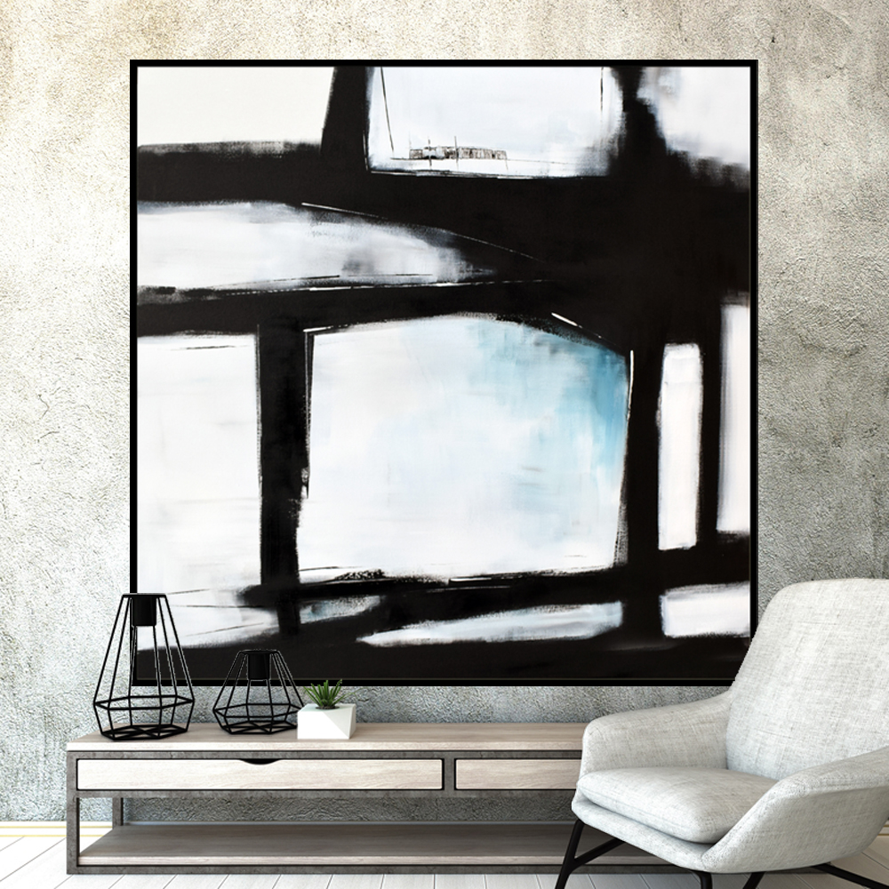 1000x1000 Modern Art Home Decor - Black And White Acrylic Painting