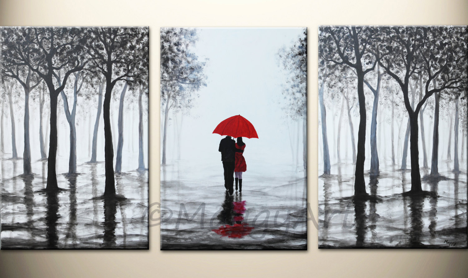 1500x891 Original Acrylic Painting72x36 Inch Walking In Rain Black - Black And White Acrylic Painting