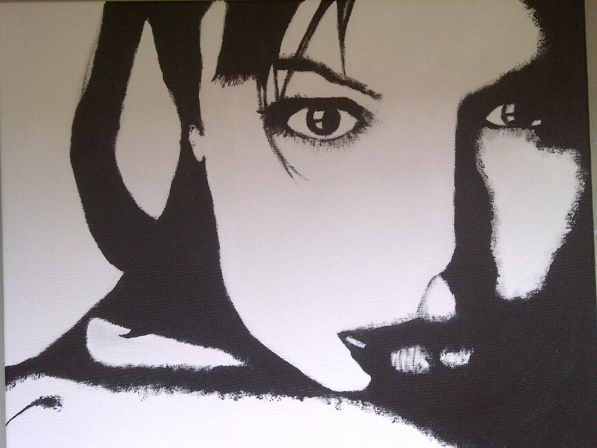 864x648 Angelina Jolie Black And White Acrylic Painting By - Black And White Acrylic Painting