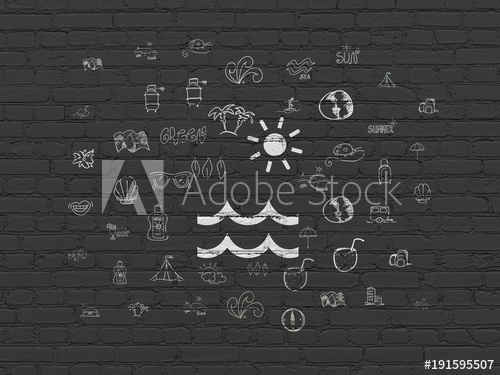 500x375 Tourism Concept Painted White Beach Icon On Black Brick Wall - Black And White Beach Painting