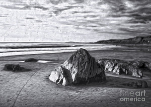 300x214 Black And White Beach Paintings - Black And White Beach Painting