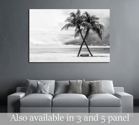 480x432 Black Amp White View Of Beautiful Beach With Palms, Thailand - Black And White Beach Painting