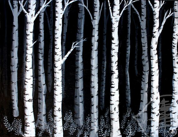 570x438 Black And White Birch Tree Painting - Black And White Birch Tree Painting