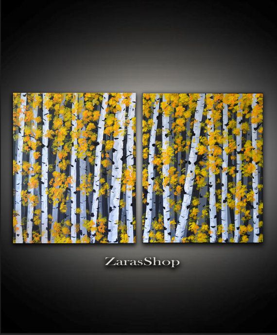 570x689 Black White Wall Art, Birch Tree Painting, Original Abstract - Black And White Birch Tree Painting