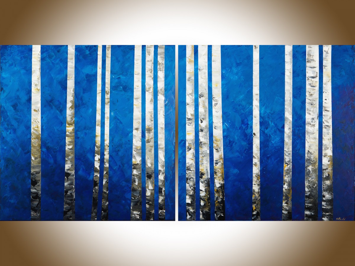 1200x900 Midnight Birch Trees By Qiqigallery 60 X 30 Original Oil - Black And White Birch Tree Painting