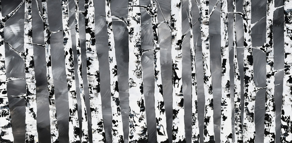 1000x490 Modern Art Home Decor - Black And White Birch Tree Painting