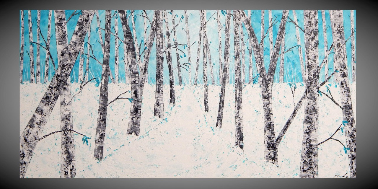 1280x640 Original Abstract Art Modern Paintings Abstract Birch Tree - Black And White Birch Tree Painting