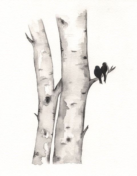 480x615 Pin By Heather Hays On Art Projects Watercolor - Black And White Birch Tree Painting
