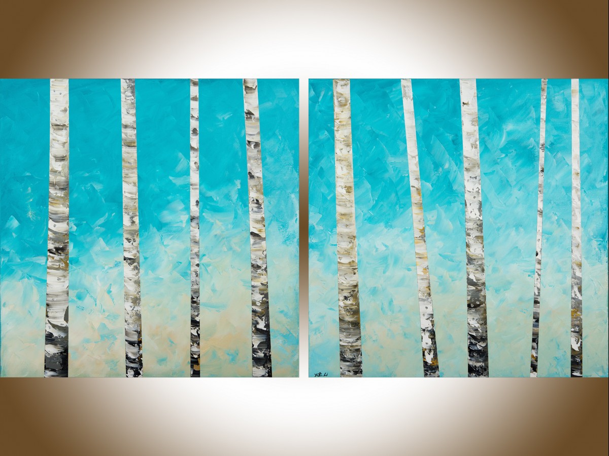 1200x900 Spring Birch Trees By Qiqigallery 60 X 30 Original Oil Painting - Black And White Birch Tree Painting