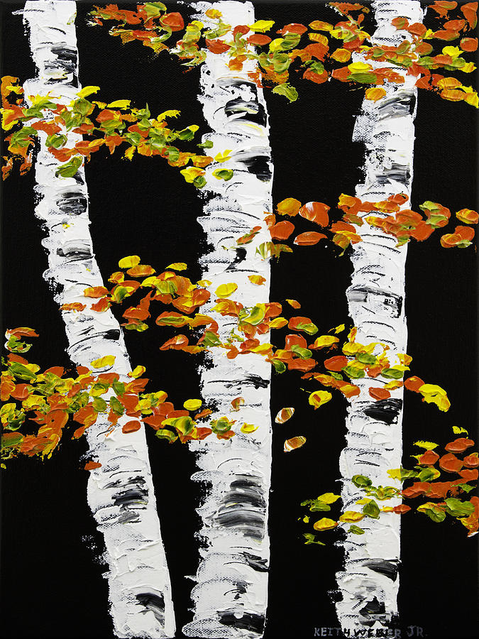 675x900 White Birch Trees In Fall On Black Background Painting Painting By - Black And White Birch Tree Painting