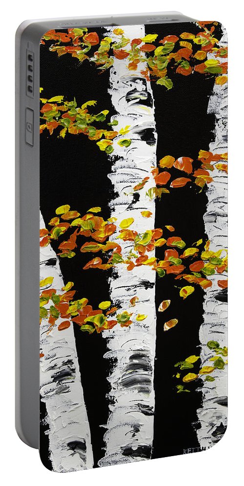 500x993 White Birch Trees In Fall On Black Background Painting Portable - Black And White Birch Tree Painting