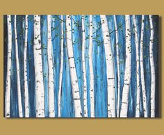 236x195 Abstract Painting Of Birch Trees, Original Painting, Birch Tree - Black And White Birch Tree Painting