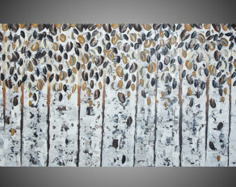340x270 Birch Tree Painting With Copper Abstract Acrylic Painting - Black And White Birch Tree Painting