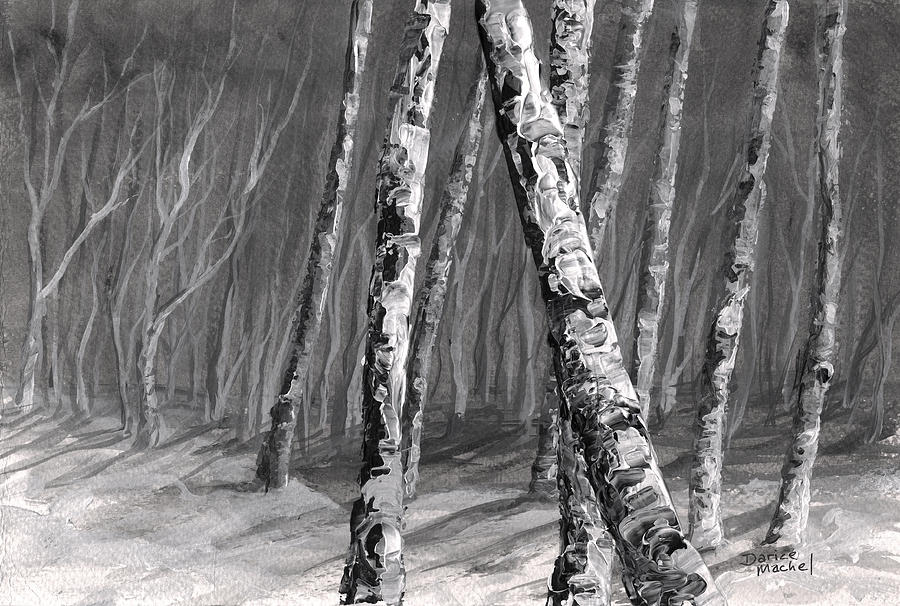 900x606 Birch Trees Painting By Darice Machel Mcguire - Black And White Birch Tree Painting