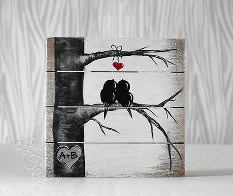 480x405 Love Birds Art Blockshelf Sitter - Black And White Bird Painting