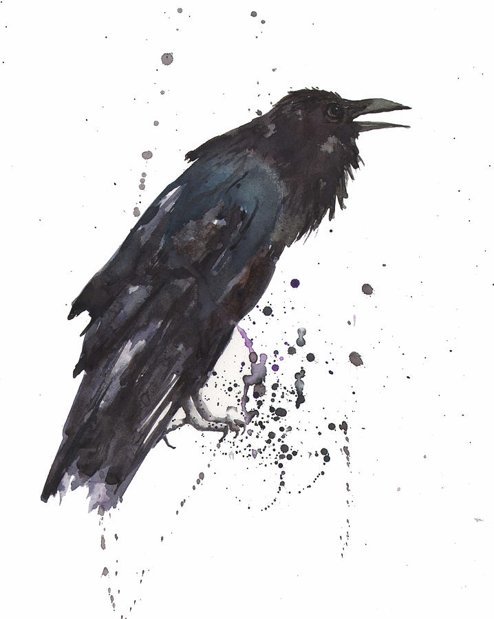 718x900 Raven Black Bird Gothic Art Painting By Alison Fennell - Black And White Bird Painting