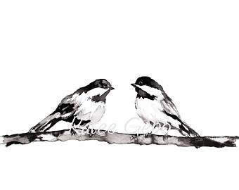 340x270 Bird Print Black And White Bird Wall Art Two - Black And White Bird Painting