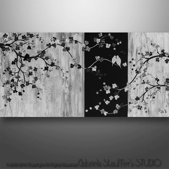 570x570 Birds Painting, Birds On A Wire, Abstract Painting, Tree Painting - Black And White Bird Painting