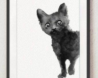 340x270 Black Cat Painting Etsy - Black And White Cat Painting