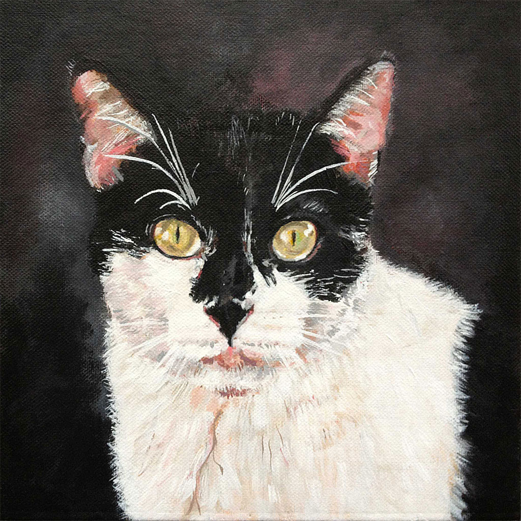 1024x1024 Cat Painting - Black And White Cat Painting