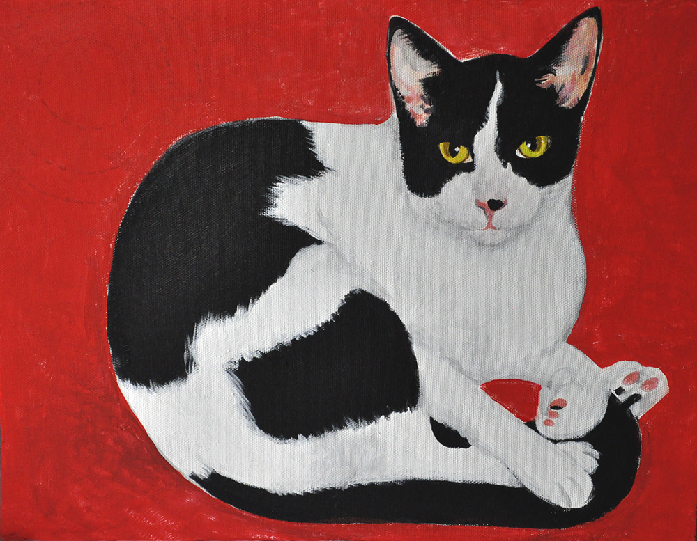 1000x777 Paintings - Black And White Cat Painting