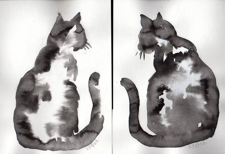 770x529 Saatchi Art Black And White Cats Painting By Susan Barackman - Black And White Cat Painting