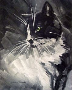 236x295 Tuxedo Cat Lou Walks Across The Antique Wilton Rug. Original Loose - Black And White Cat Painting