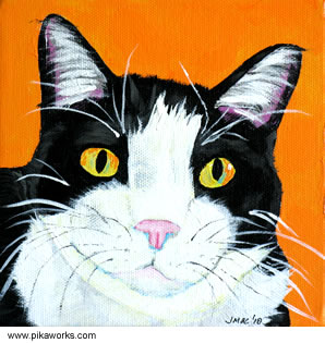 298x315 Alex Mackenzie - Black And White Cat Painting