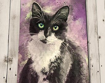 340x270 White Cat Print Etsy - Black And White Cat Painting