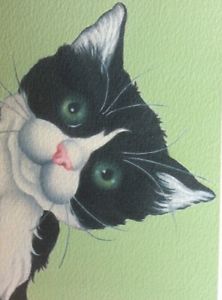222x300 Black And White Cat Painting Fine Art Giclee Print Picture Ebay - Black And White Cat Painting