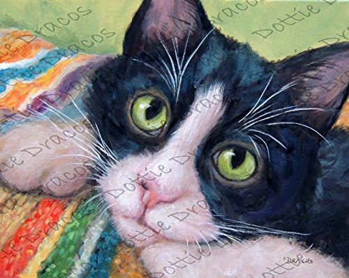 500x399 Cat Art, Print, Tuxedo Cat, Cats, Black And White Cat - Black And White Cat Painting