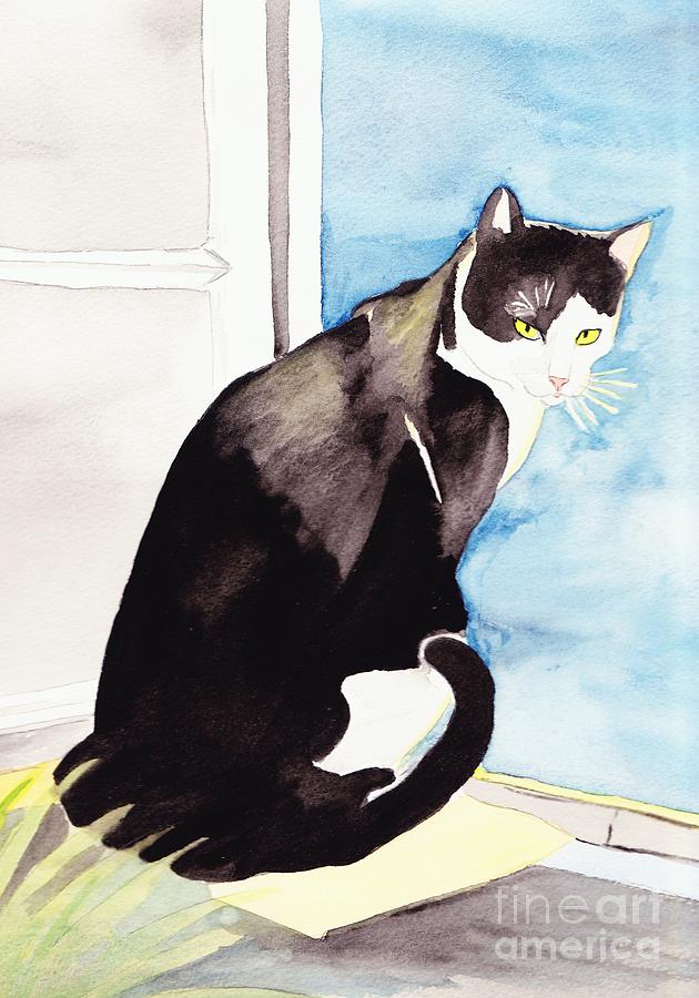 630x900 Black And White Cat Painting By Michaela Bautz - Black And White Cat Painting