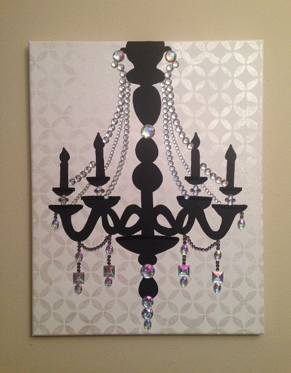 570x730 Chandelier Painting (16x20 Acrylic On Canvas) Pop Art, Black - Black And White Chandelier Painting