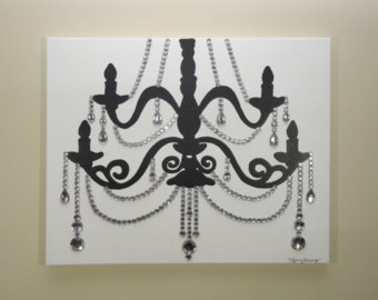 340x270 White Amp Gold Chandelier Painting 20x16 Pop Art Rhinestones - Black And White Chandelier Painting
