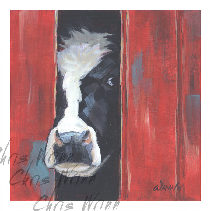 690x691 Cow Painting A 5x5 Panel, Black And By Gallerymusings - Black And White Cow Painting