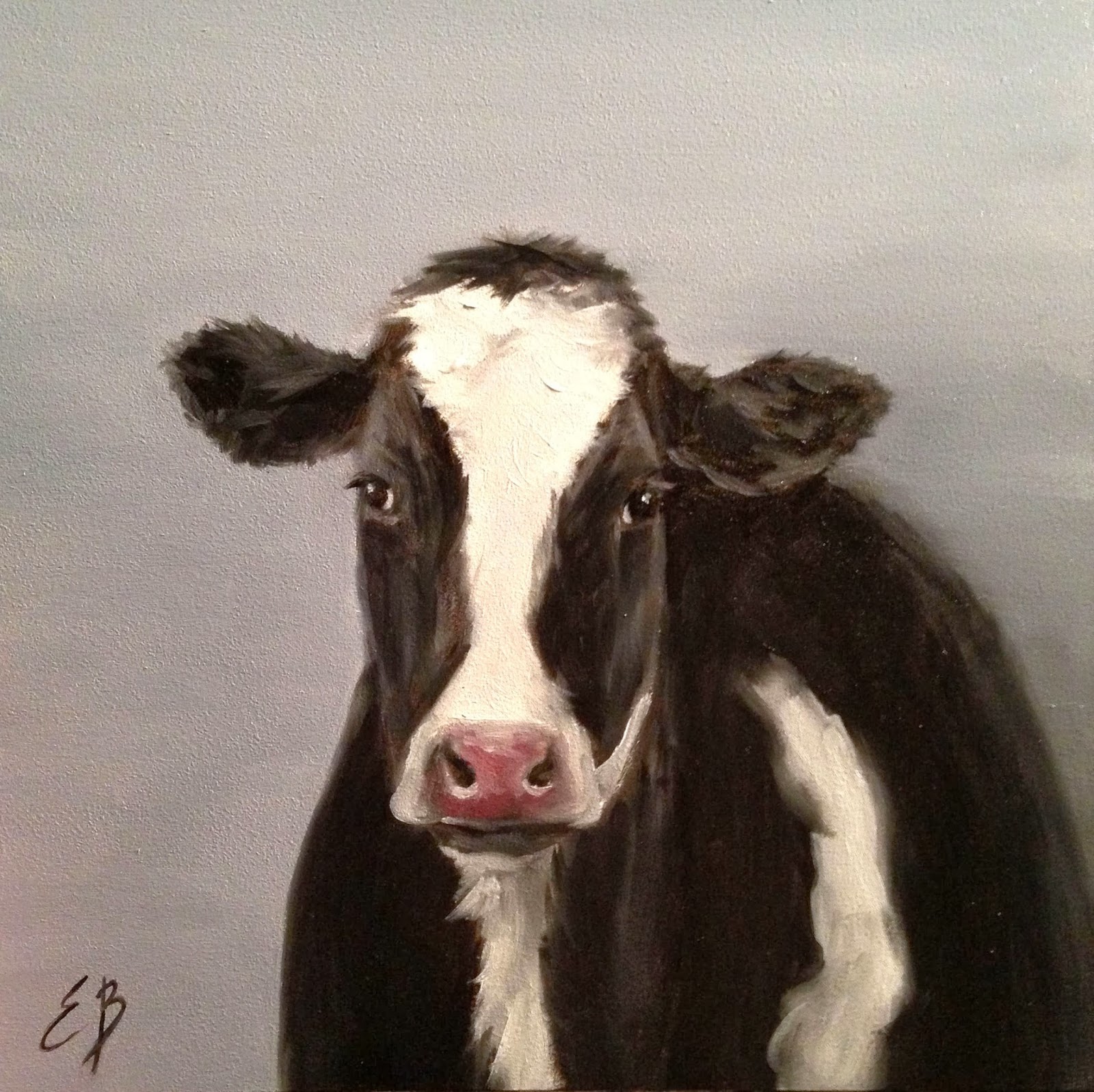 1600x1598 Elizabeth Barrett Paintings Black And White Cow - Black And White Cow Painting