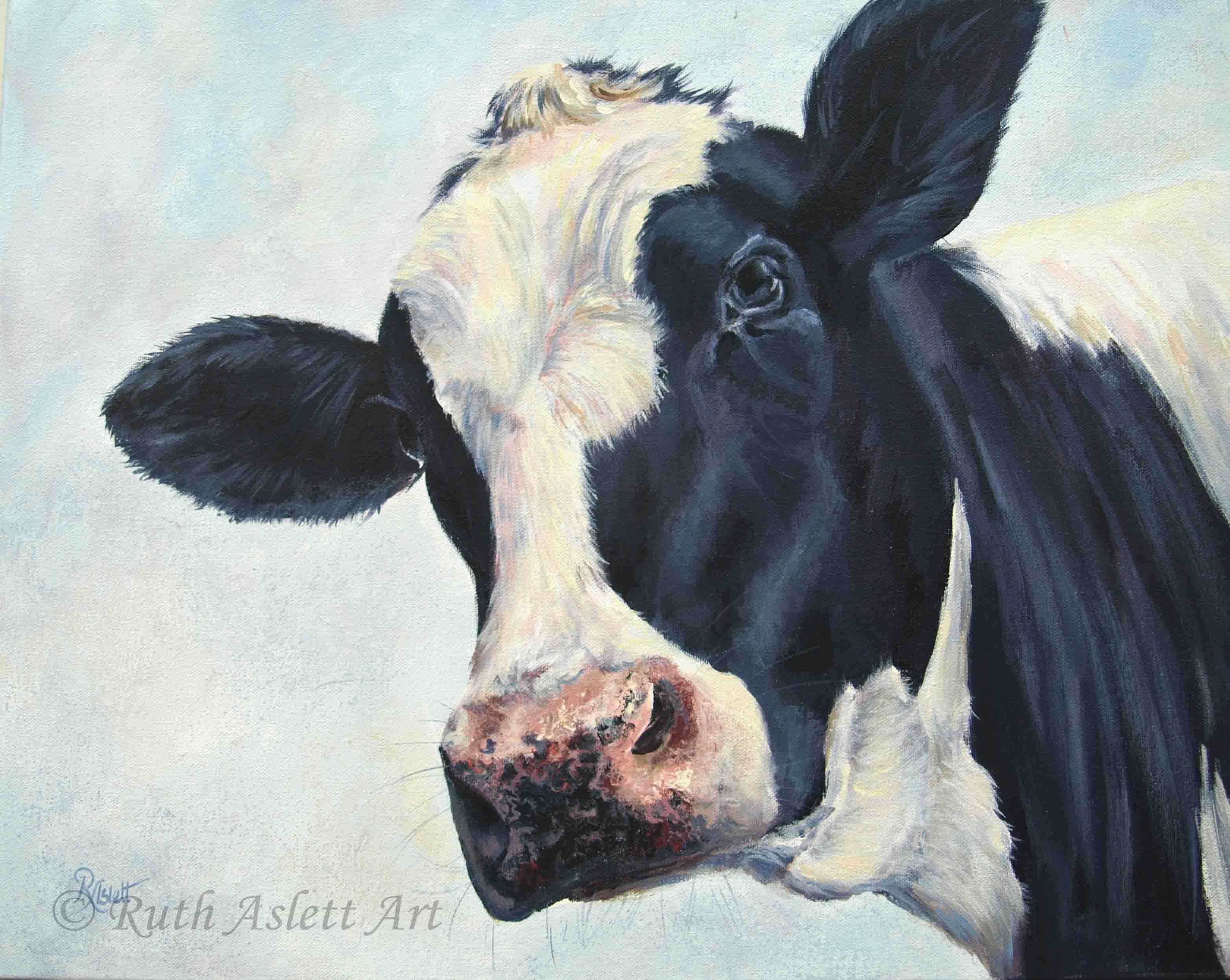 3126x2492 Gallery - Black And White Cow Painting