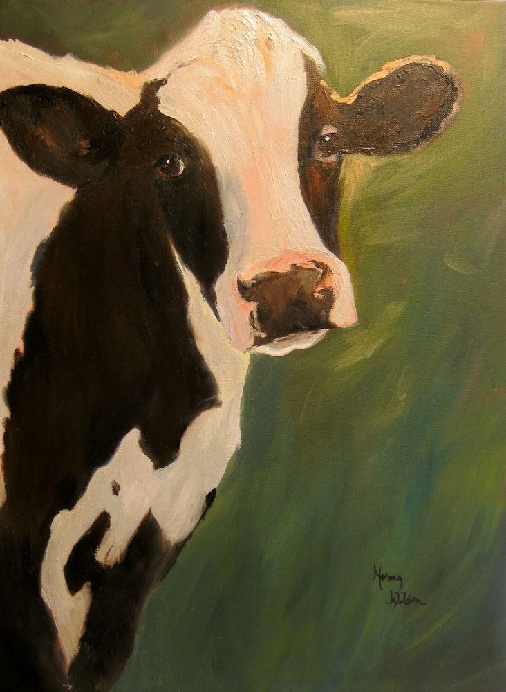 732x1000 Norma Wilson Original Oil Black And White Cow Cattle Art By Artist - Black And White Cow Painting