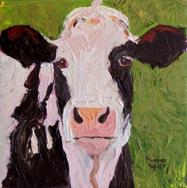 599x600 Norma Wilson Original Oil Black And White Hereford Cow By Artist - Black And White Cow Painting