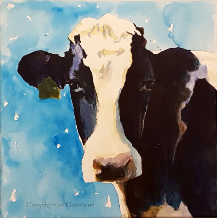 736x737 The 160 Best Watercolors Images On Cow Art, Cow - Black And White Cow Painting