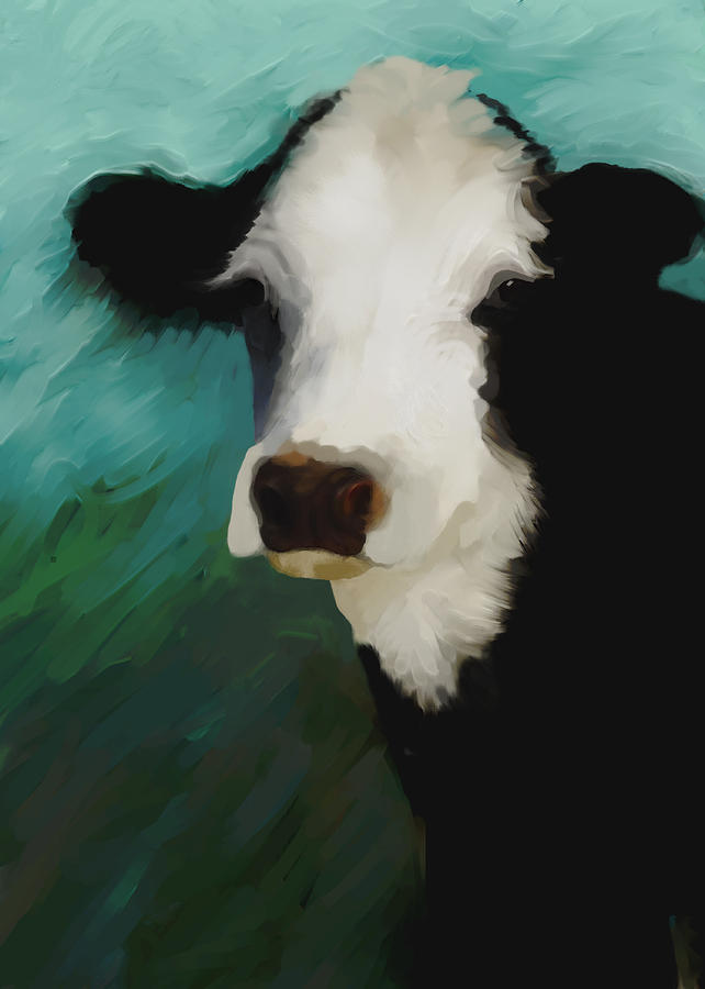 642x900 Animals - Black And White Cow Painting