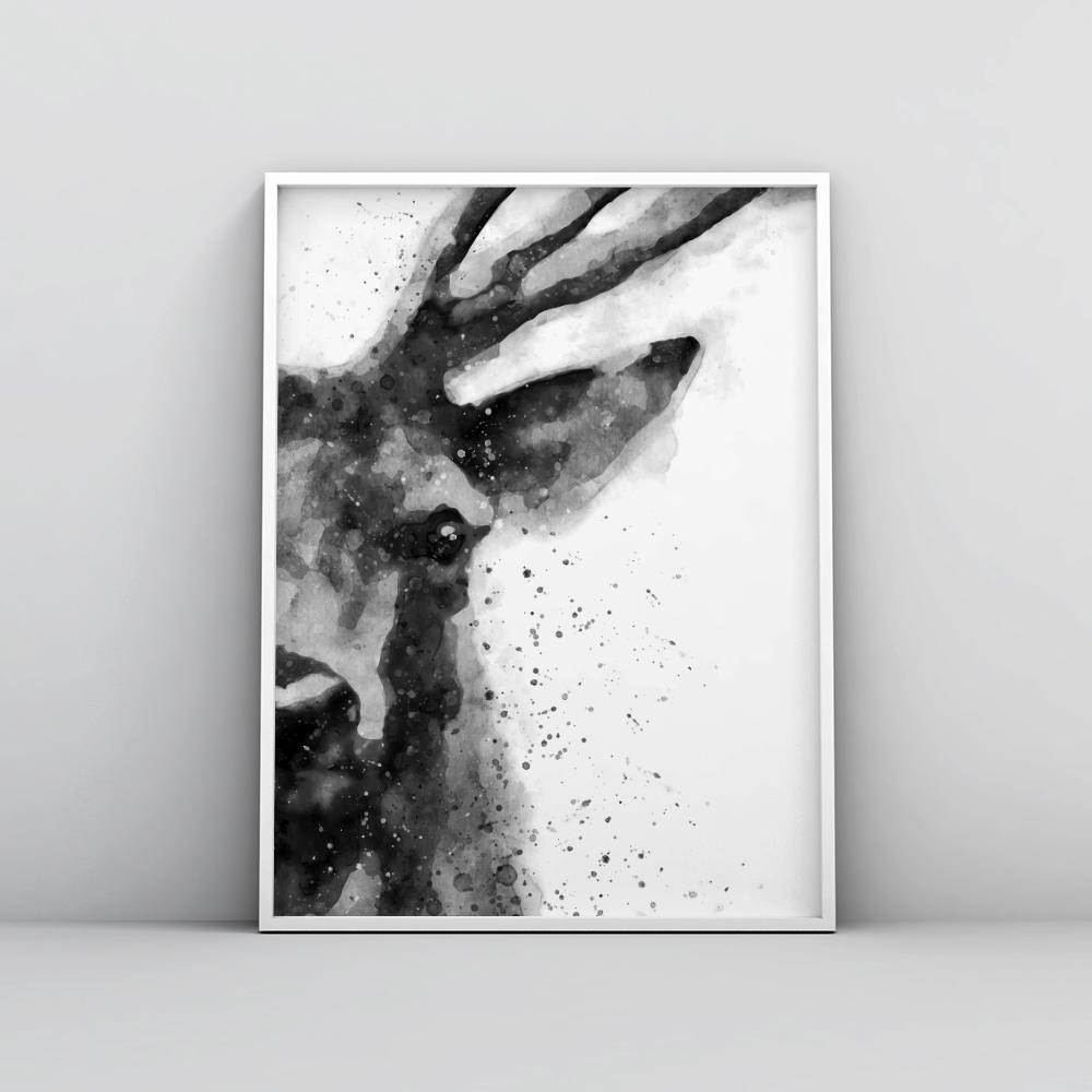 1000x1000 Black And White Abstract Deer Painting Poster Timiko Studio - Black And White Deer Painting