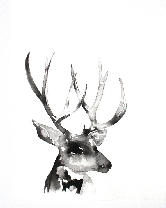 570x713 Deer Wall Art Black And White Abstract Wall Art Ink Deer - Black And White Deer Painting