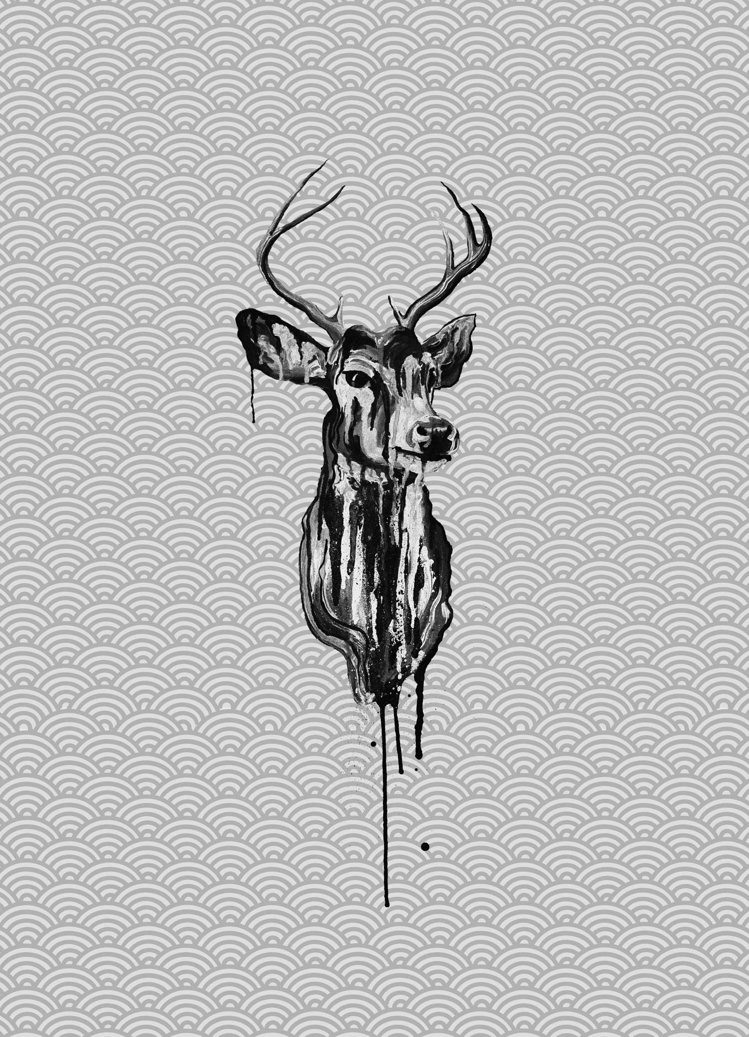 1500x2077 Paintings Wolfie Design - Black And White Deer Painting