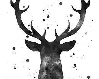 340x270 White Stag Painting Etsy - Black And White Deer Painting